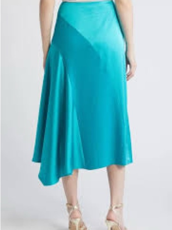 Ted Baker London Asymmetrical Satin Green Skirt Size 6 - Picture 2 of 6